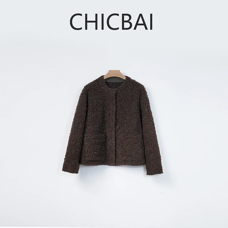 CHIC白 高奢系定制圈纱羊.驼毛复古腔调圆领外套