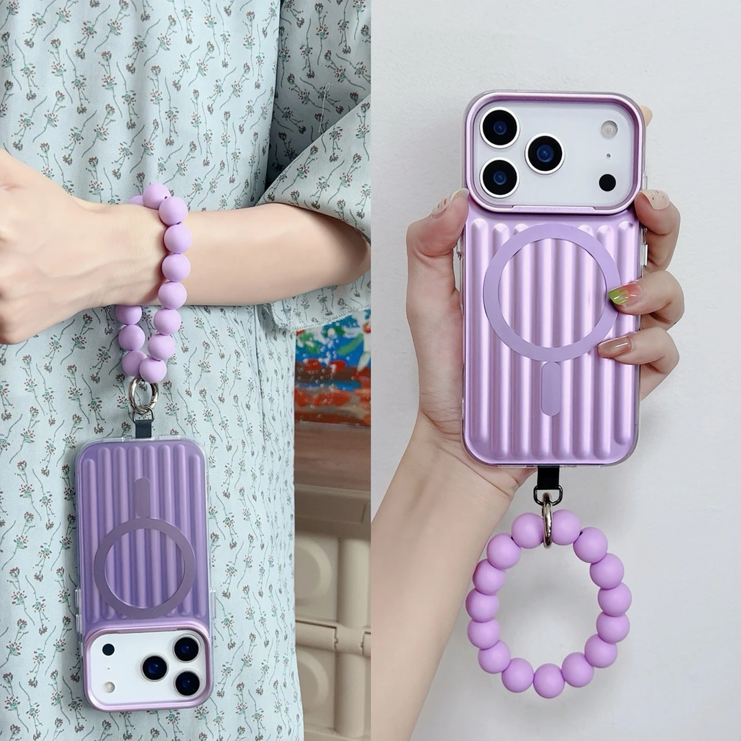 紫色手拎串珠磁吸行李箱纹适用iphone17pro手机壳苹果16女款15/14