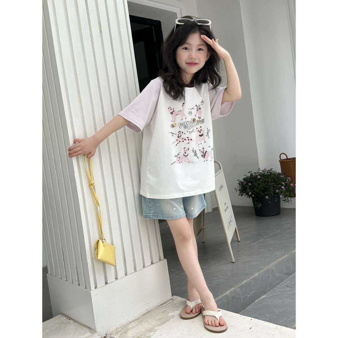 夏装洋气女童高级简约可爱舒适宽松半袖气质网红中大童新款Q13278