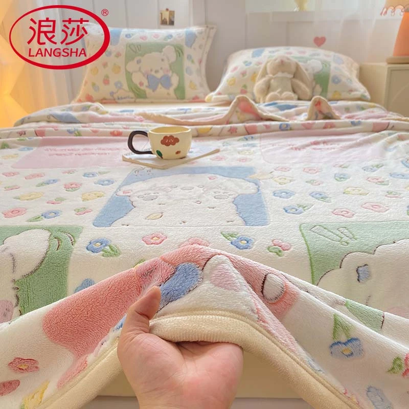 LangSha/浪莎珊瑚绒床单单件双面加绒法兰绒毛毯绒毯单人宿舍毯子