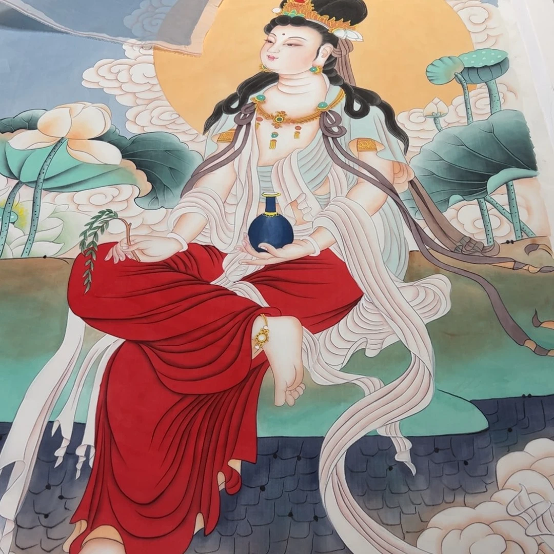 储***品国画四尺整张卷本观音