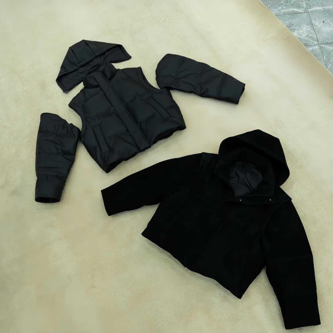 可脱卸小羊羔/胎牛皮90鹅绒服磨砂男士带帽夹克真皮羽绒马甲5289