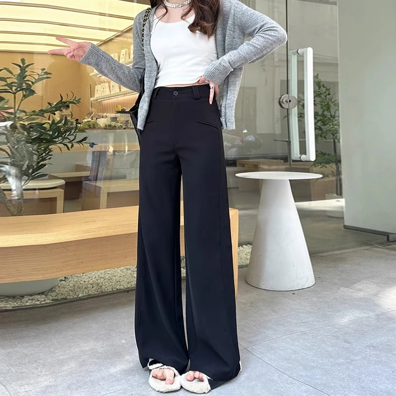 高腰显瘦西装裤女胖mm宽松遮胯梨型身材直筒垂感微喇阔腿休闲裤子