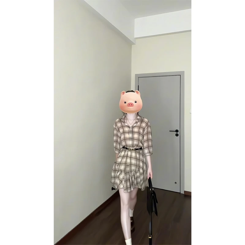 2025春夏季新款女装格子连衣裙女中长款宽松显瘦气质高级百搭裙子