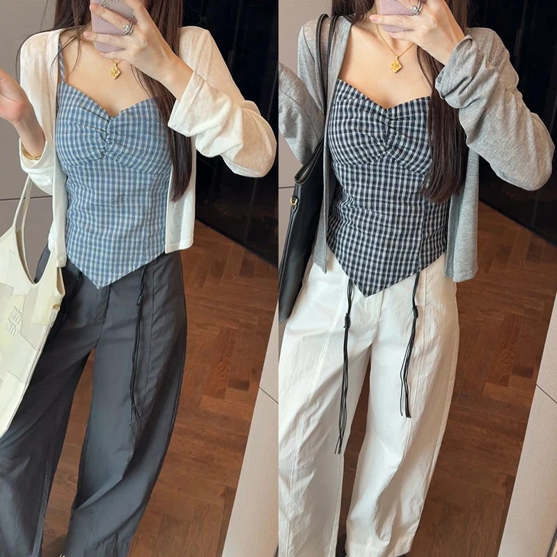 【mimius】七 气质减龄格纹背心（不含胸垫）+开衫+长裤（正腰） G05663