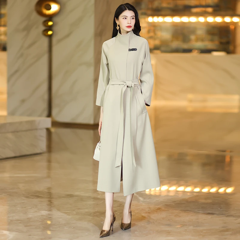 时尚长款风衣气质轻奢春秋新款女装外套过膝立领气质流行潮女士