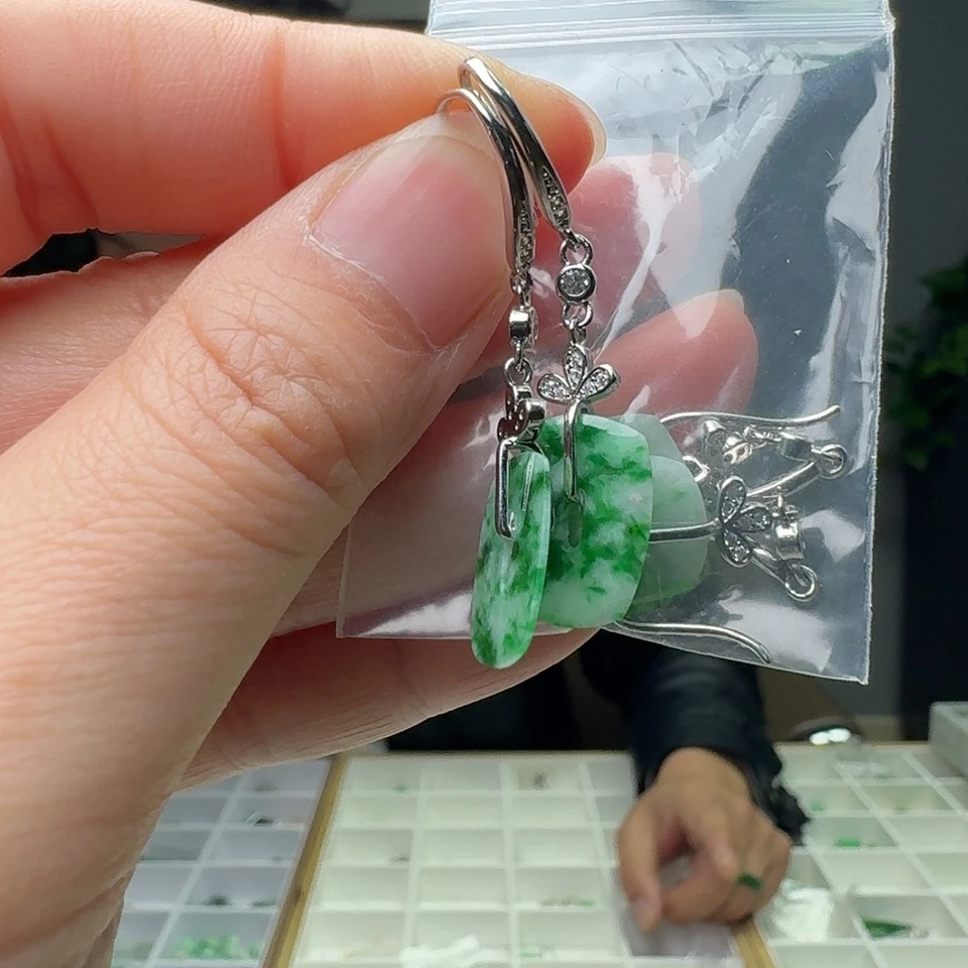 翡翠银S925镶嵌耳饰多样性发货其一