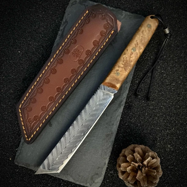 【典藏级】进口锻造大马士革钢户外水果刀