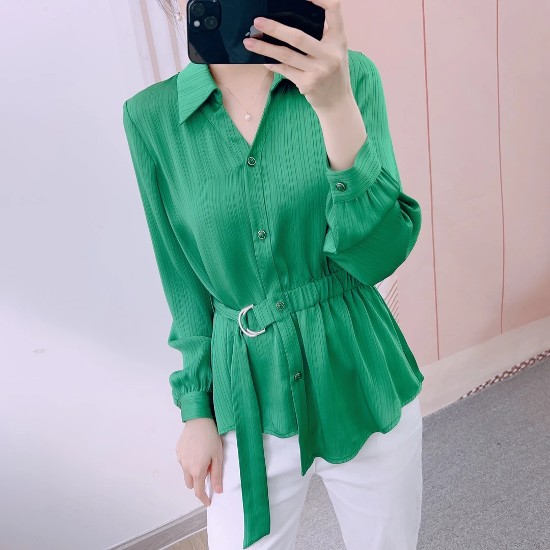 030清F4春季新品汉派专柜韩版翻领开扣休闲收腰小衫