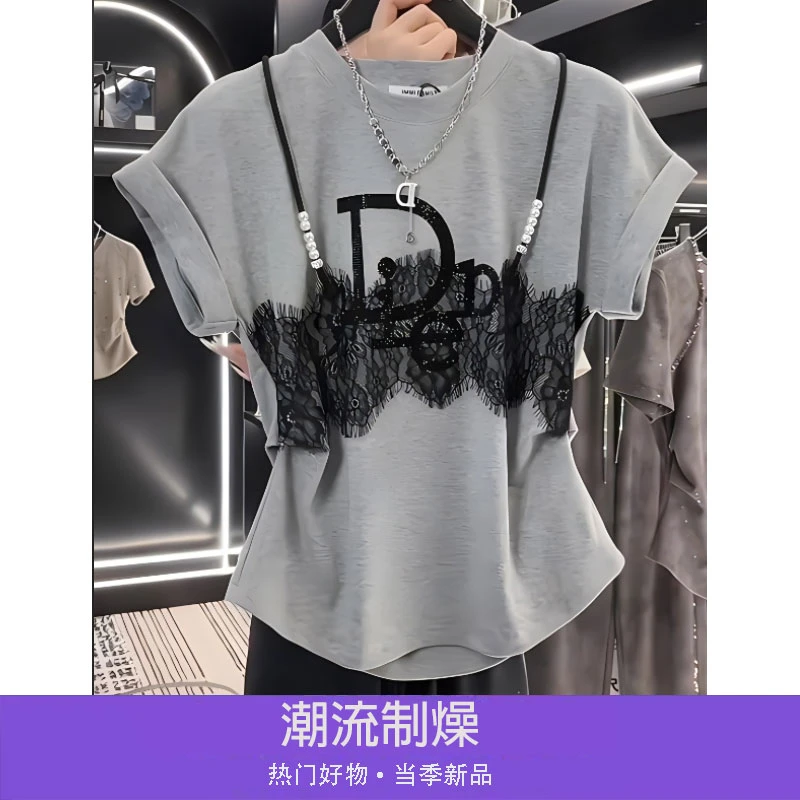 MONIKA VARGA/莫妮卡维卡新款设计师潮流字母蕾丝短袖T恤-5975