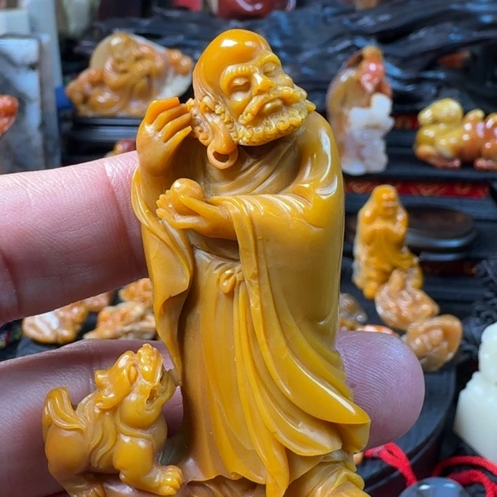 以***友寿山石黃色虎岗石