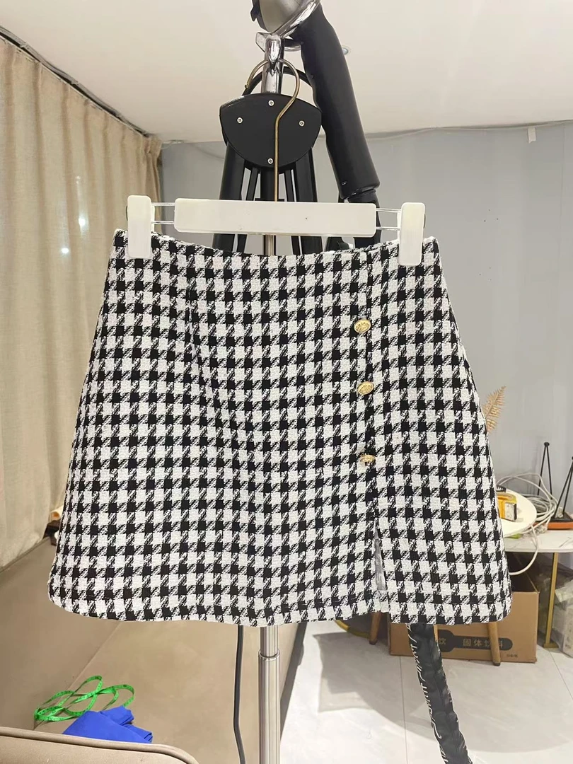 66100#千鸟格半身裙女时尚百搭高腰显瘦短裙夏季新款