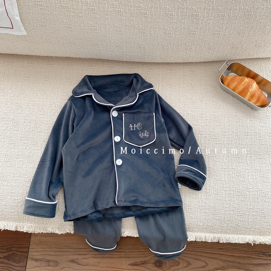 冬季新款雪尼绒对开家居服宝宝套装（100-140）