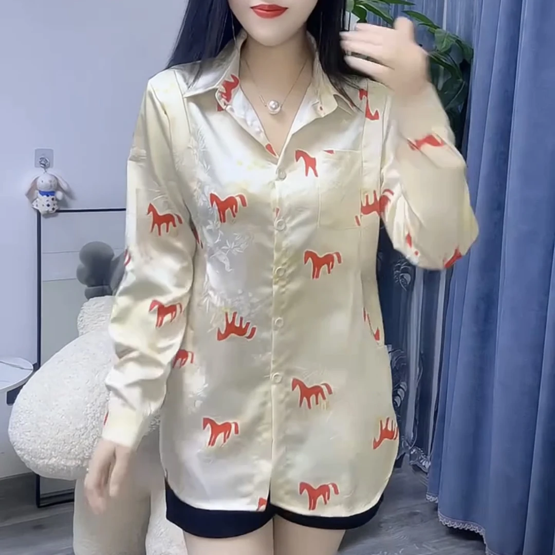 2026新款时尚宽松长袖印花衬衫百搭洋气上衣