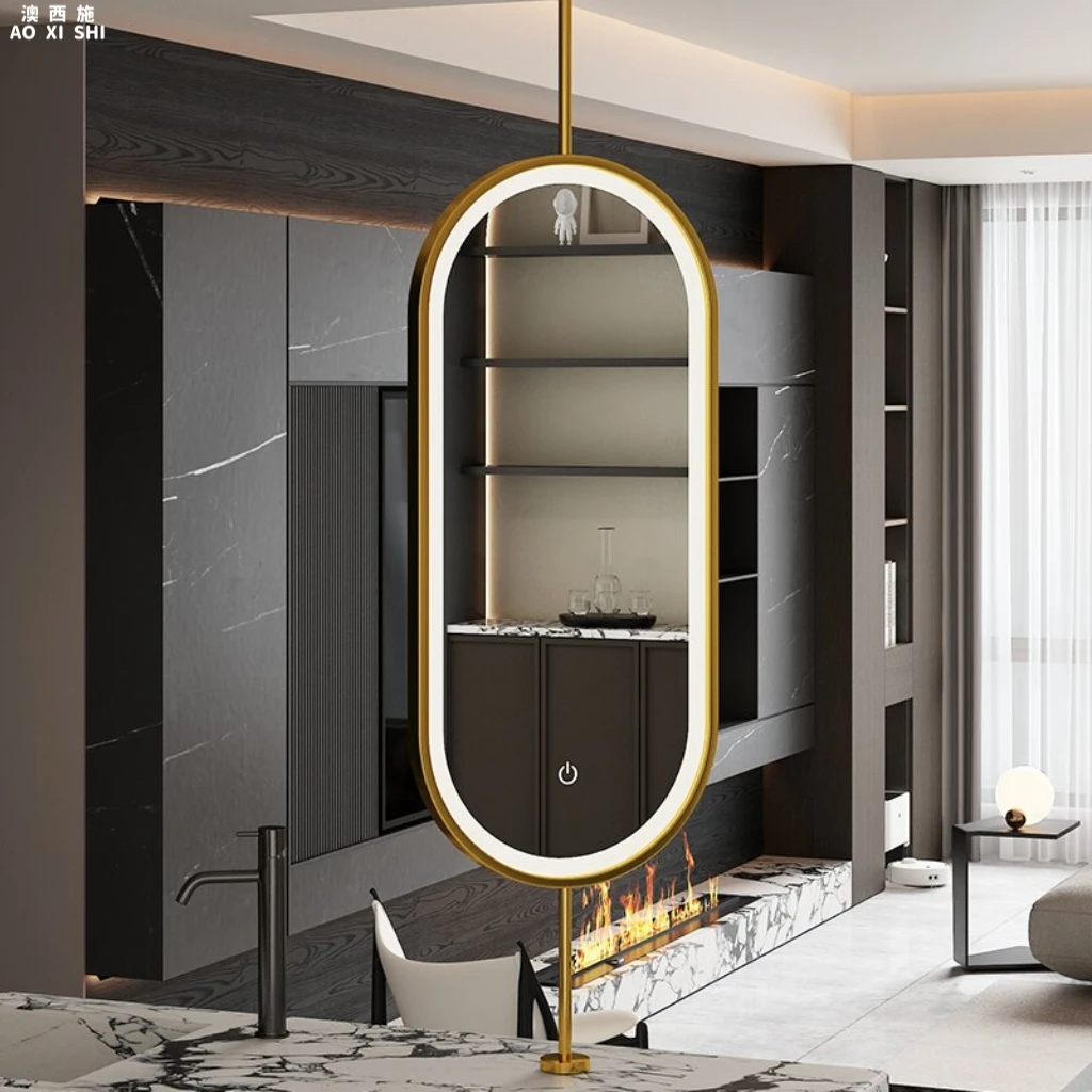 澳西施不锈钢吊镜悬空酒店民宿卫生间天花板走廊椭圆形艺术镜子