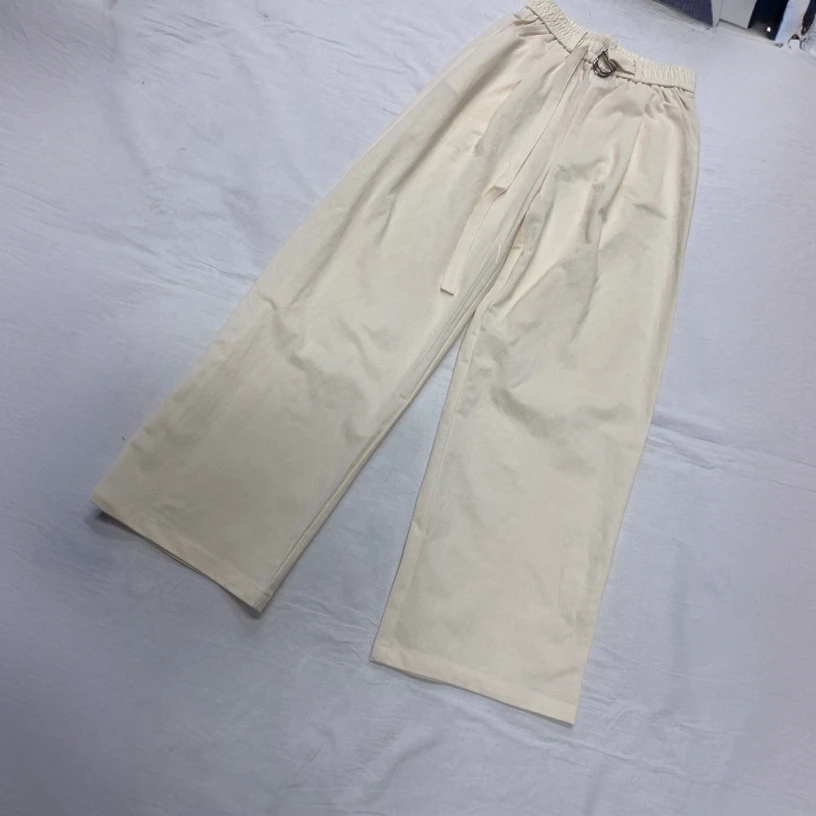 松紧腰头系带设计阔腿长裤-果梓96161