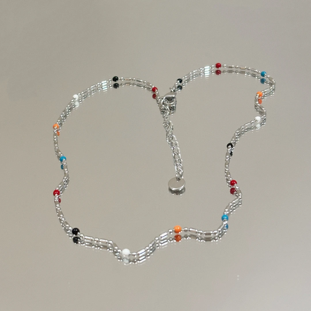 钛钢珐琅项链 【烤糖一仔】爱情猎杀khaotung同款彩色珠子米粒项链