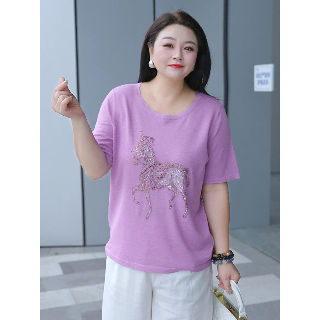 【好事码上】MsShe大码女装夏时髦重工烫钻针织短袖T恤TJ~B2504044