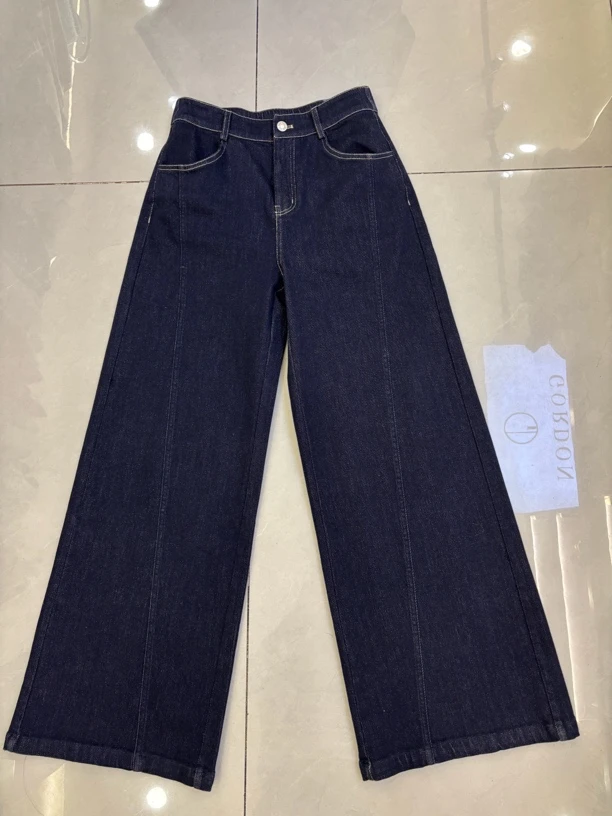 藏青棉帅气街头感宽松百搭加厚高腰阔腿牛仔裤