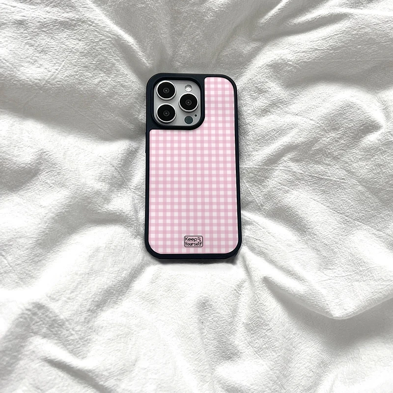 粉色格子简约适用苹果16手机壳iphone15promax女款1432华为pura70