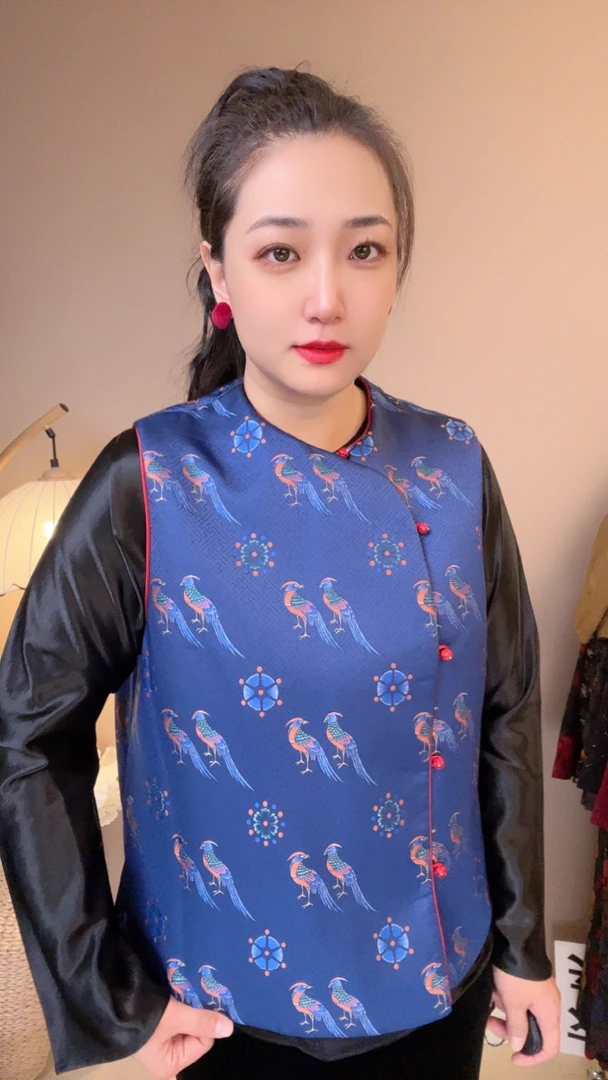 炎闪闪［雀鸟］夹桑蚕丝斜襟高货马甲