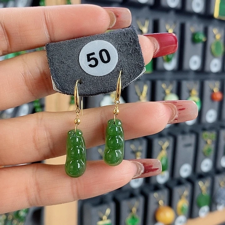 和田玉耳饰18K金镶嵌