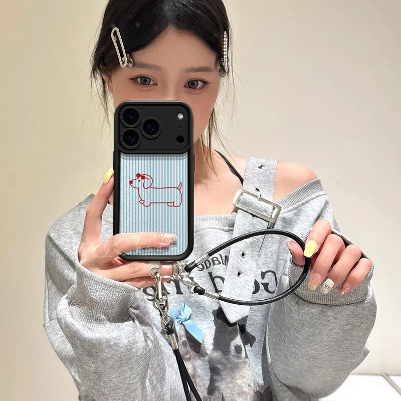 条纹线条小狗适用苹果17promax手机壳新款17pro大视窗硅胶软壳16