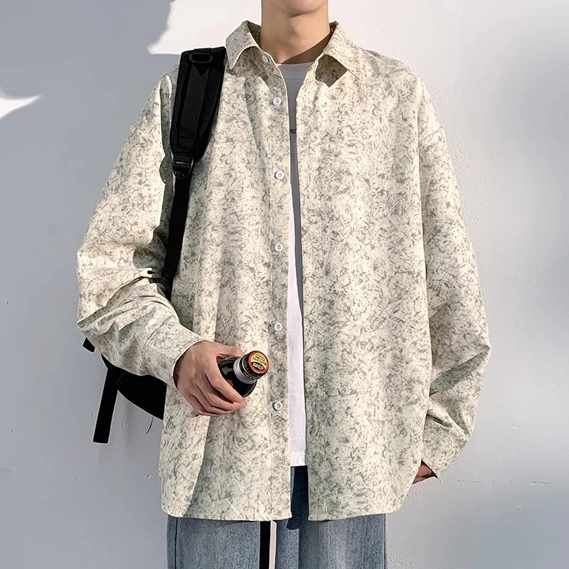 GSCebrodz满印扎染长袖衬衫男士春季新款日系小清新ins宽松衬衣外