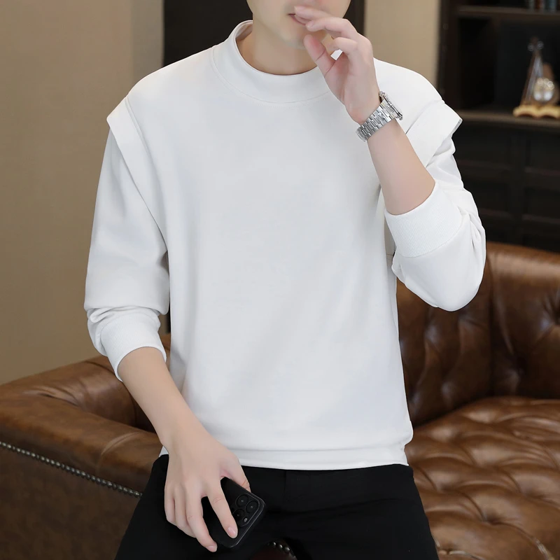 稻草人2025男士休闲卫衣拼接罗纹长袖T恤春秋季美式潮牌痞帅上衣