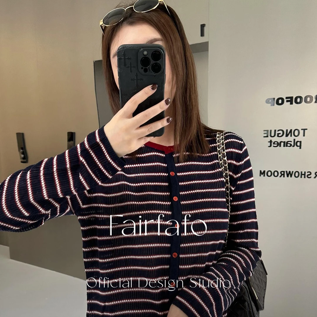 【撞色条纹针织开衫】YHCX59415复古显瘦商务休闲风时尚通勤日常感