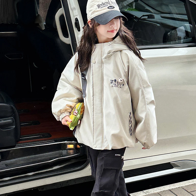 女童夹棉外套2025新款儿童秋冬洋气时髦连帽加棉大童冬季加厚上衣