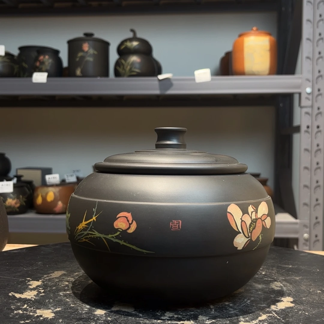 罐正品红泥哑光彩填醒茶罐