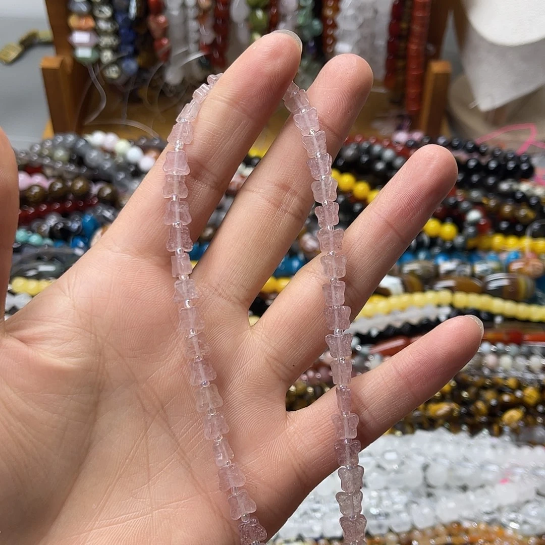 玛瑙/玉髓未镶嵌珠宝半成品卡7草莓晶蝴蝶一条