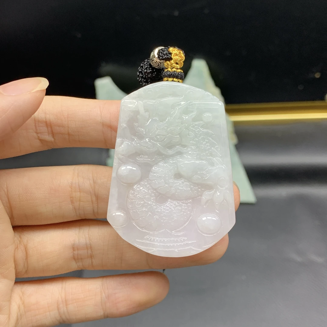 天然缅甸翡翠A货 龙牌吊坠紫罗兰龙形挂件配饰百搭