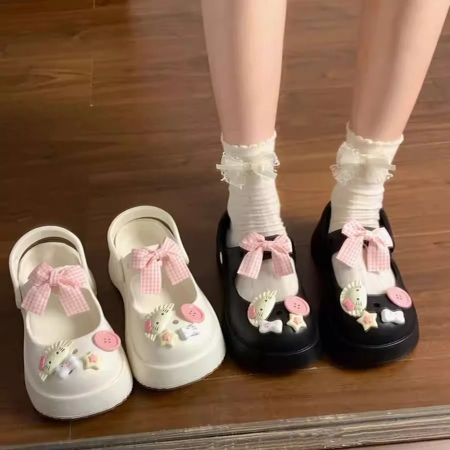 可爱卡通KT猫包头拖鞋女外穿2025年春夏季厚底踩屎感沙滩洞洞拖m