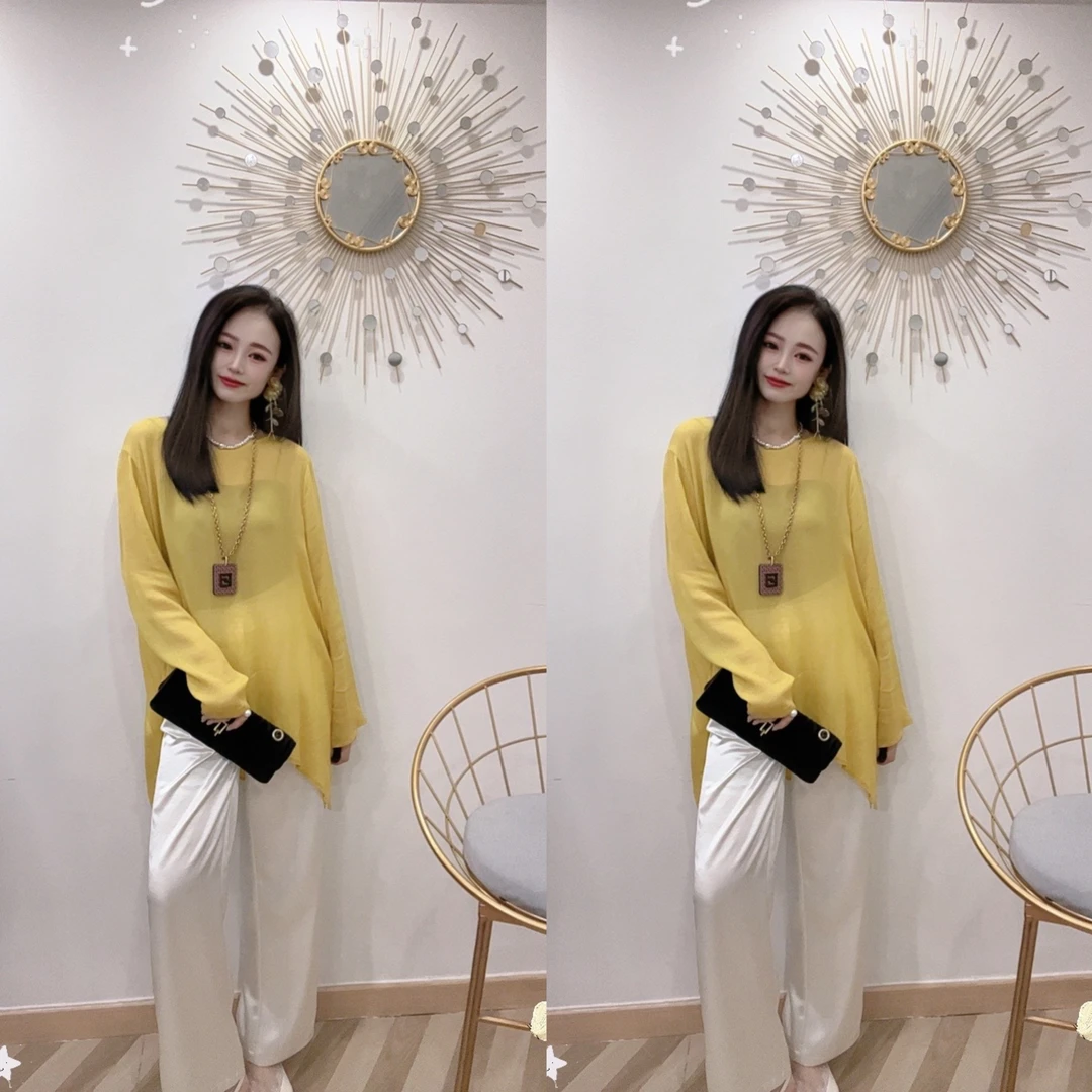 百搭潮色设计感小众薄款宽松慵懒风长袖t恤洋气别致上衣女夏季