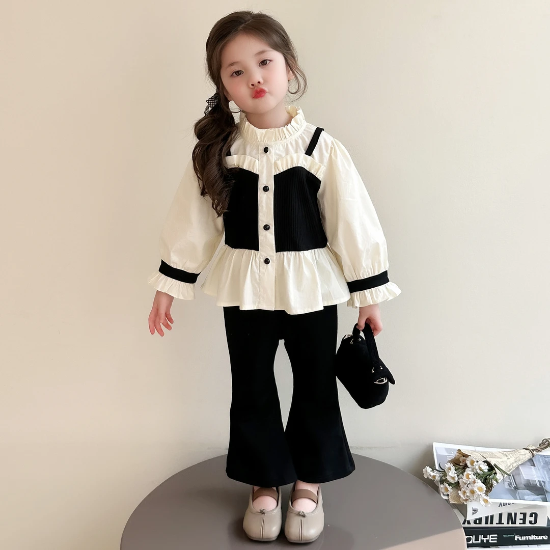 女童秋季套装儿童小香风衬衫裤子洋气时髦女宝宝秋装喇叭裤两件套