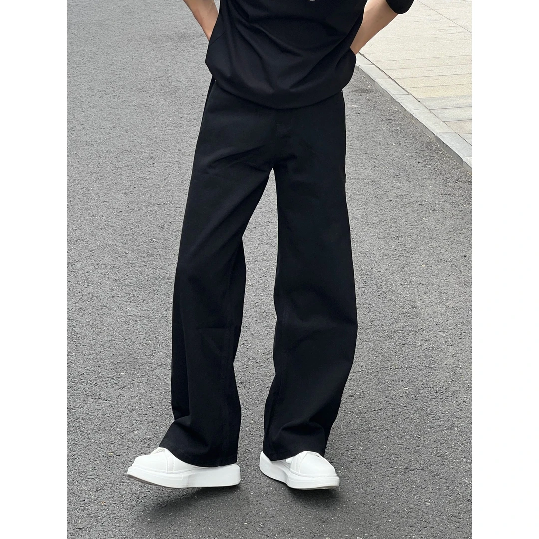 【JINZ】四季显瘦半松紧高腰阔腿直筒宽松牛仔裤黑牛