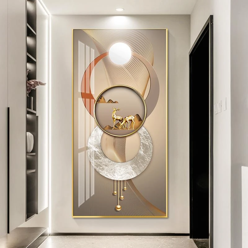 福禄轻奢入户玄关装饰画简约现代竖版挂画走廊过道抽象大气壁画