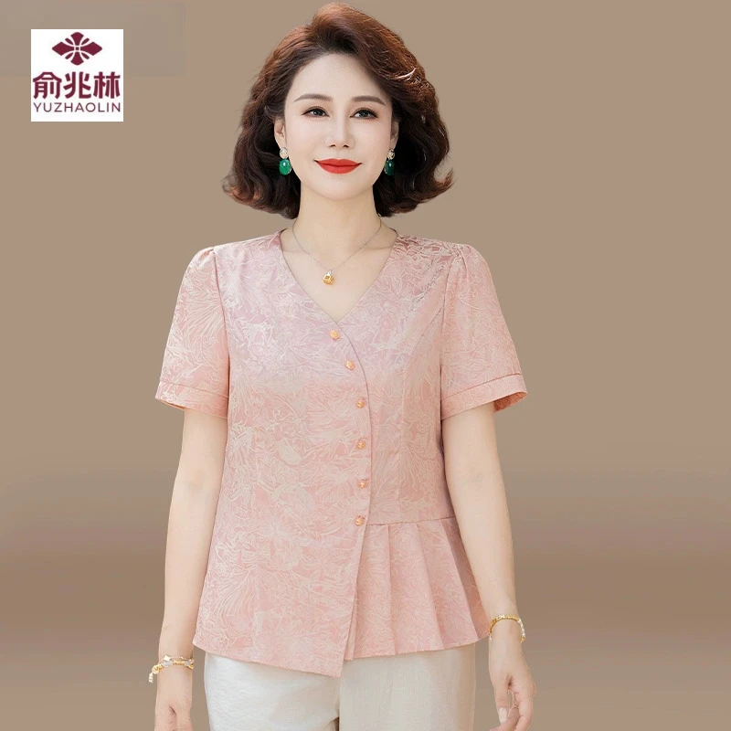 洋气妈妈小衫国风夏装套装2025新款中老年夏季短袖T恤气质上衣女