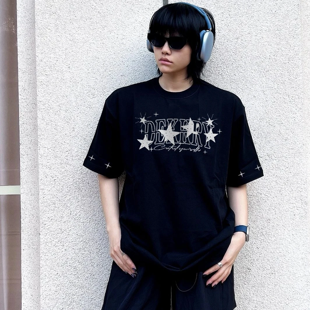 美式趣味星星印花短袖男春夏季潮牌休闲百搭重磅圆领T恤纯棉上衣