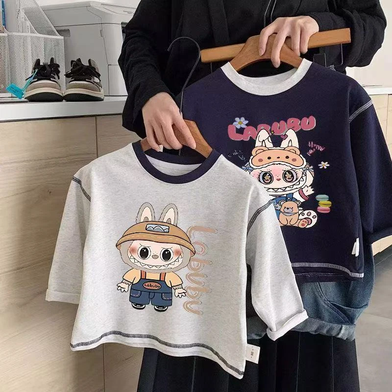 儿童男童秋季服装长袖T恤中小童春秋圆领休闲撞色卡通上衣洋气