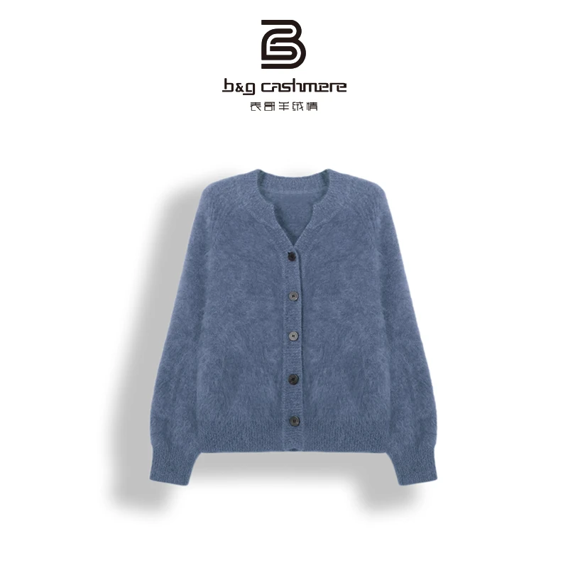 LI`NIULADY/历妞女人【元素】羊绒拉绒长袖花纱开衫针织女士