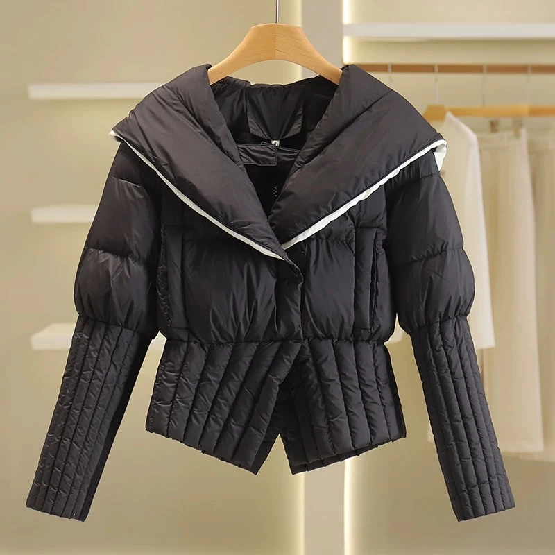 【格一专属】31005短款羽绒服时尚轻薄韩版海军领拼色