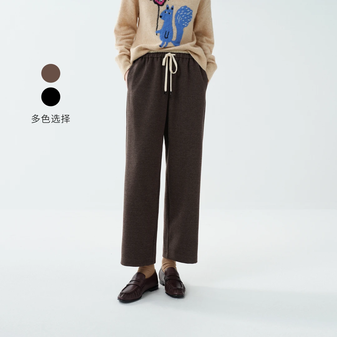EIN/言云感针织抽绳系带撞料设计复古九分裤子女2025早秋新款