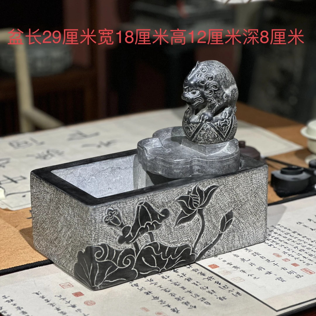 石雕青石整石雕刻纯手工石盆流水造景盆桌面流水