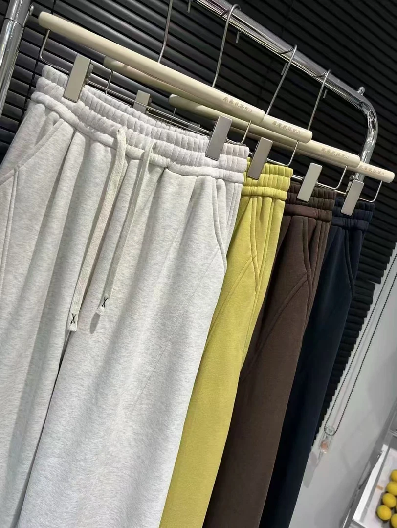 82812松紧腰纯色束脚裤加绒卫裤