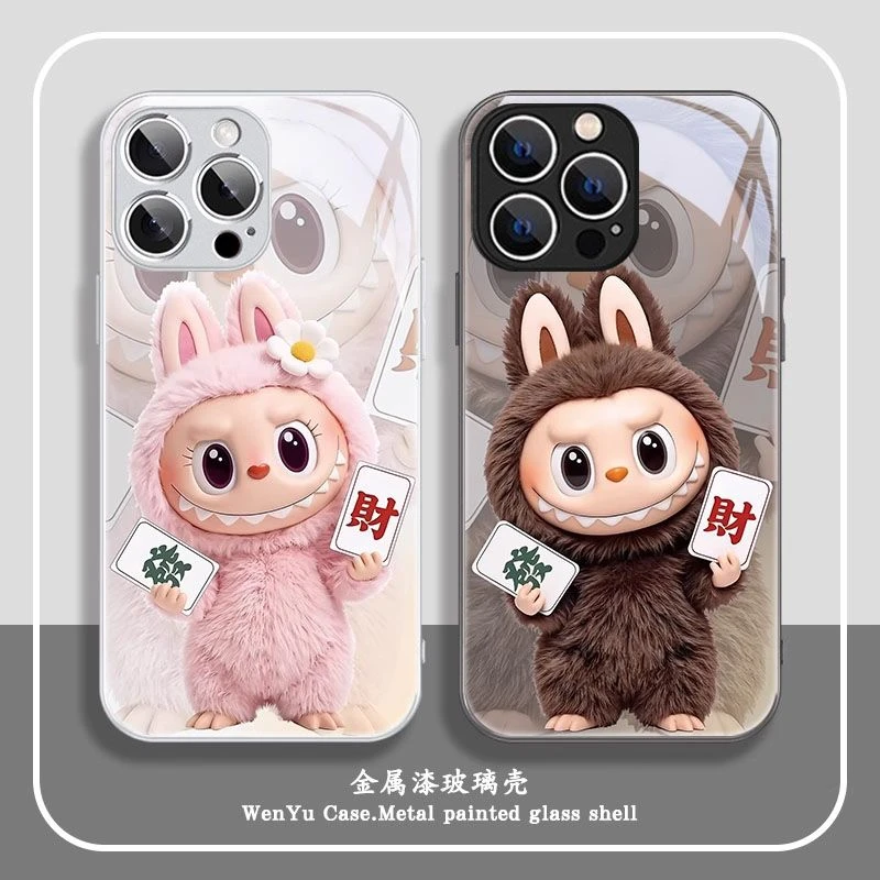 发财labubu苹果15手机壳情侣iphone16promax新款13拉布布14玩偶7p
