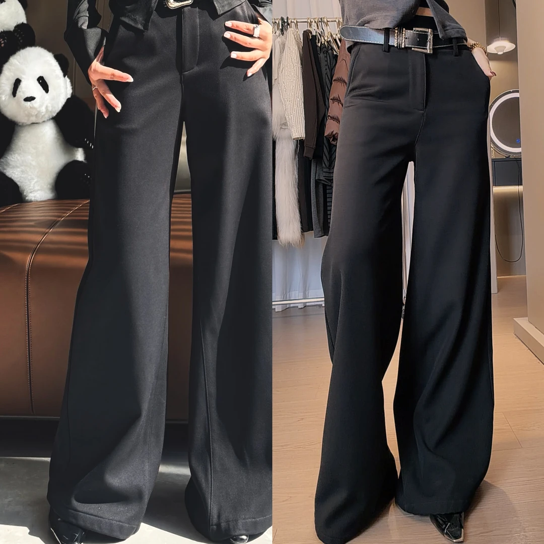 断码特清-冬季新款加绒直筒阔腿裤中高腰女裤子-送腰带701