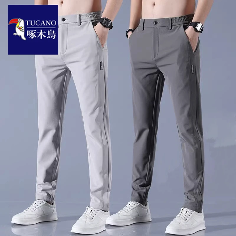 啄木鸟秋季男士时尚修身直筒休闲裤2025新款潮流舒适弹力抗皱长裤